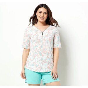 Belle By Kim Gravel TripleLuxe Knit Tropical Zip Top Size S Cantaloupe A501168